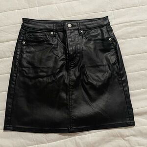 LOFT Black Faux Leather A-Line Skirt